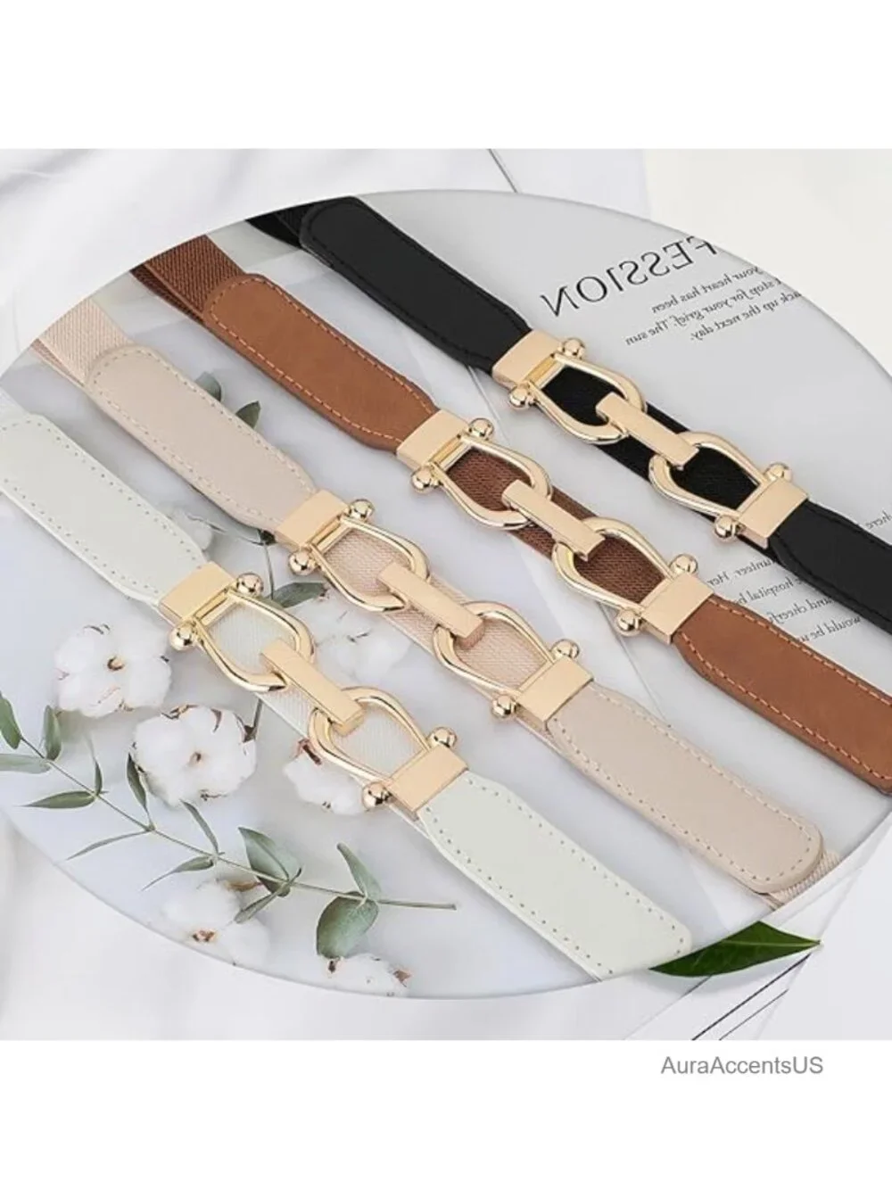 Stretchy Elastic Waist Belt Set - 4 Pack Gold Buckle Skinny Belts Women Fashion